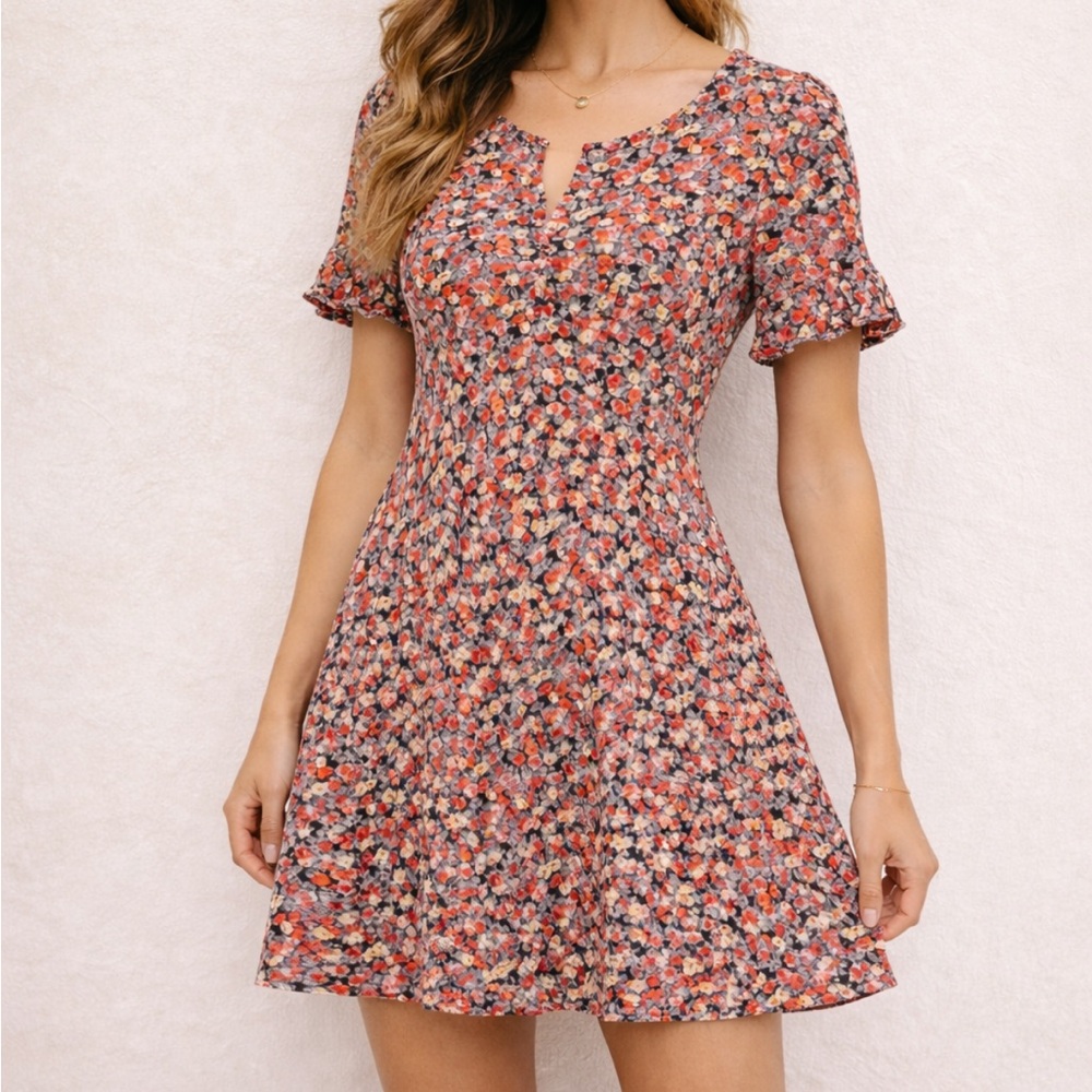 Reformation: Floral Fit & Flare Short Dress - Red Multi